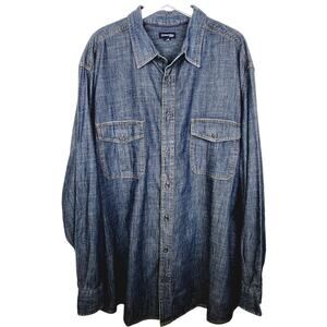 St John's Bay Dark Blue Wash Denim 100% Cotton Chambray Utility Shirt - Size 3XG